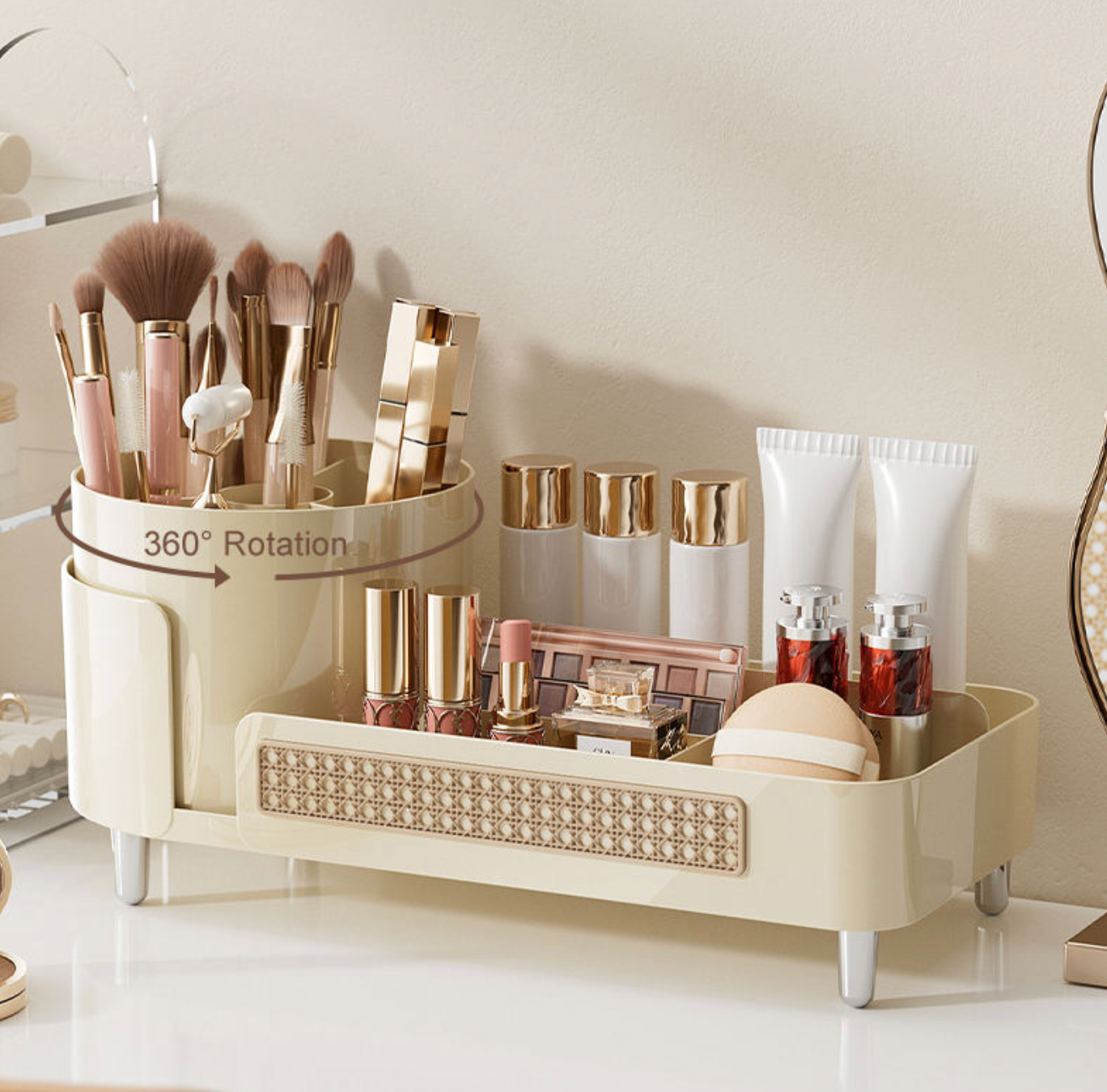 Rotating Makeup Organizer – Stylish Cosmetic Storage for Your Vanity