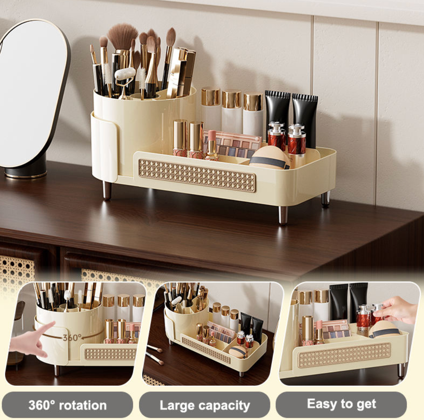 Rotating Makeup Organizer – Stylish Cosmetic Storage for Your Vanity