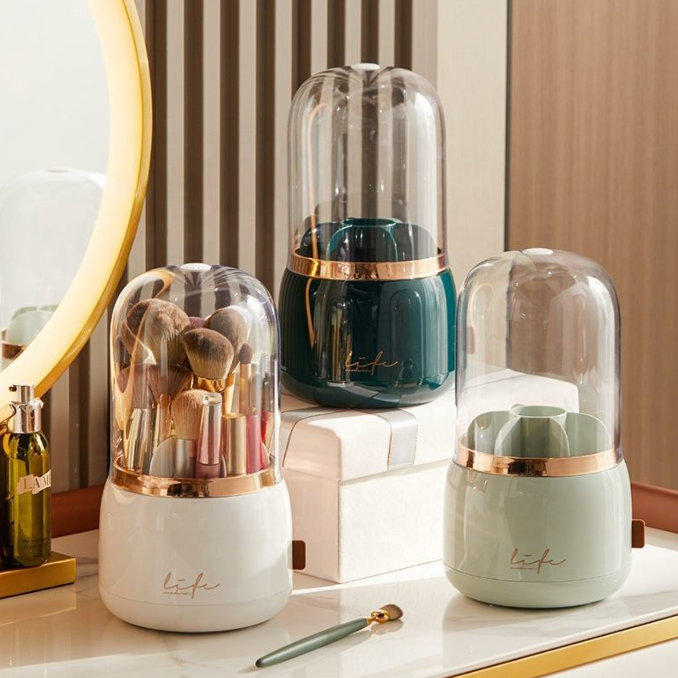 Luxury 360° Rotating Makeup Organizer – Elegant Vanity Storage