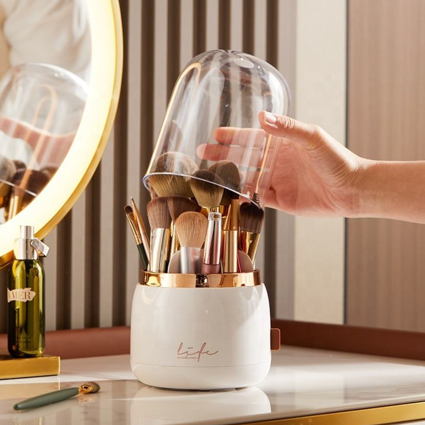 Luxury 360° Rotating Makeup Organizer – Elegant Vanity Storage