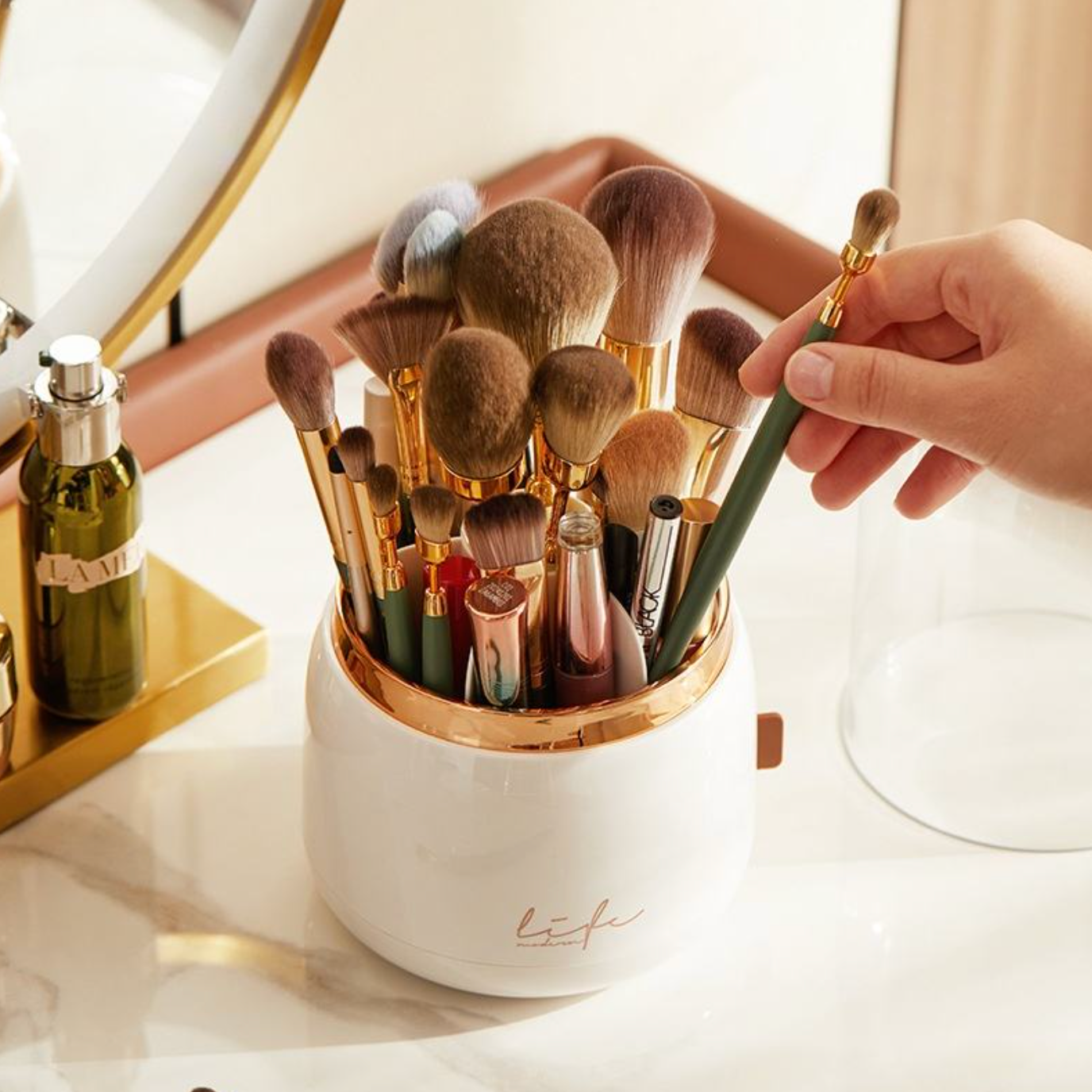 Luxury 360° Rotating Makeup Organizer – Elegant Vanity Storage