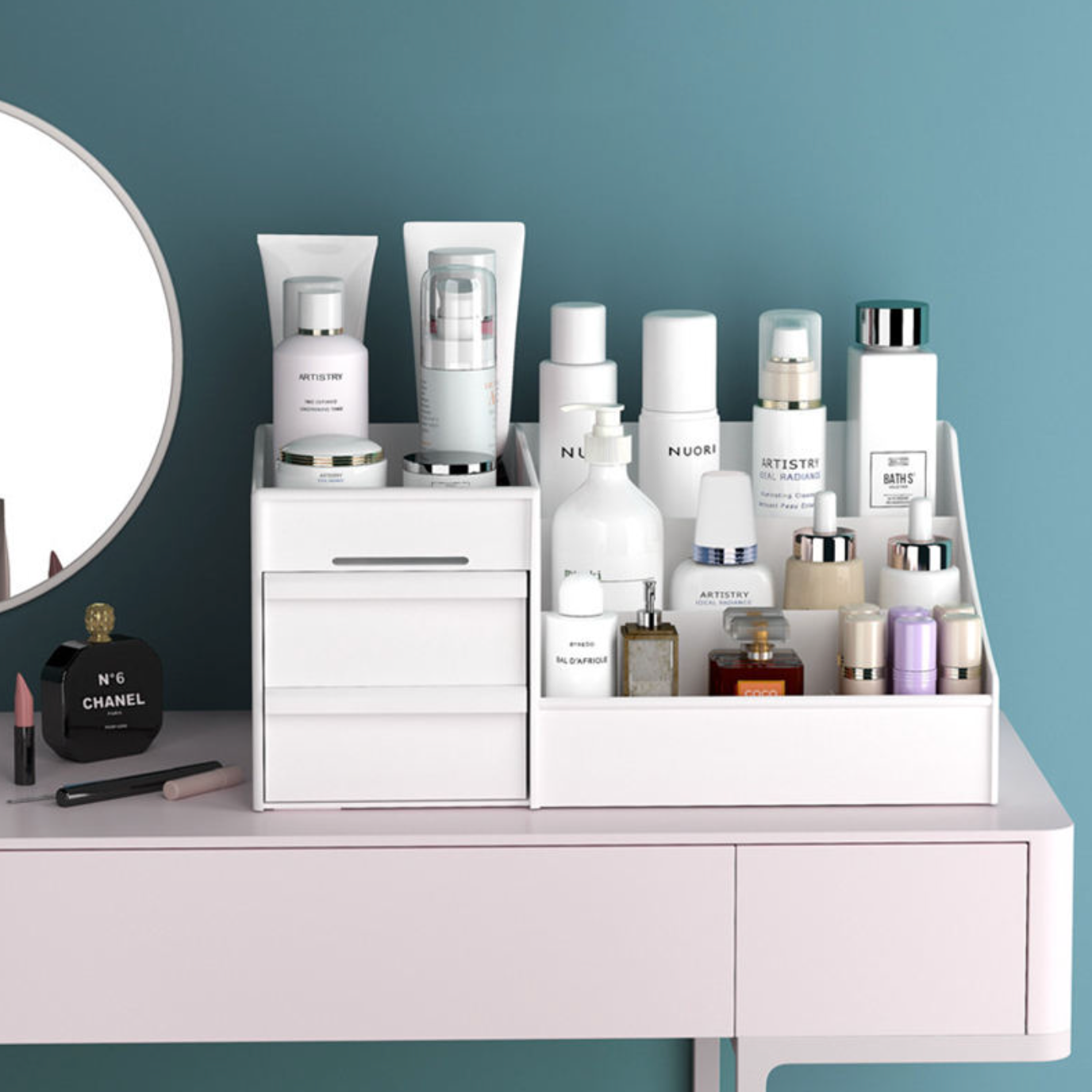 3-Tier Makeup & Jewelry Organizer – Elegant Drawer Storage Box