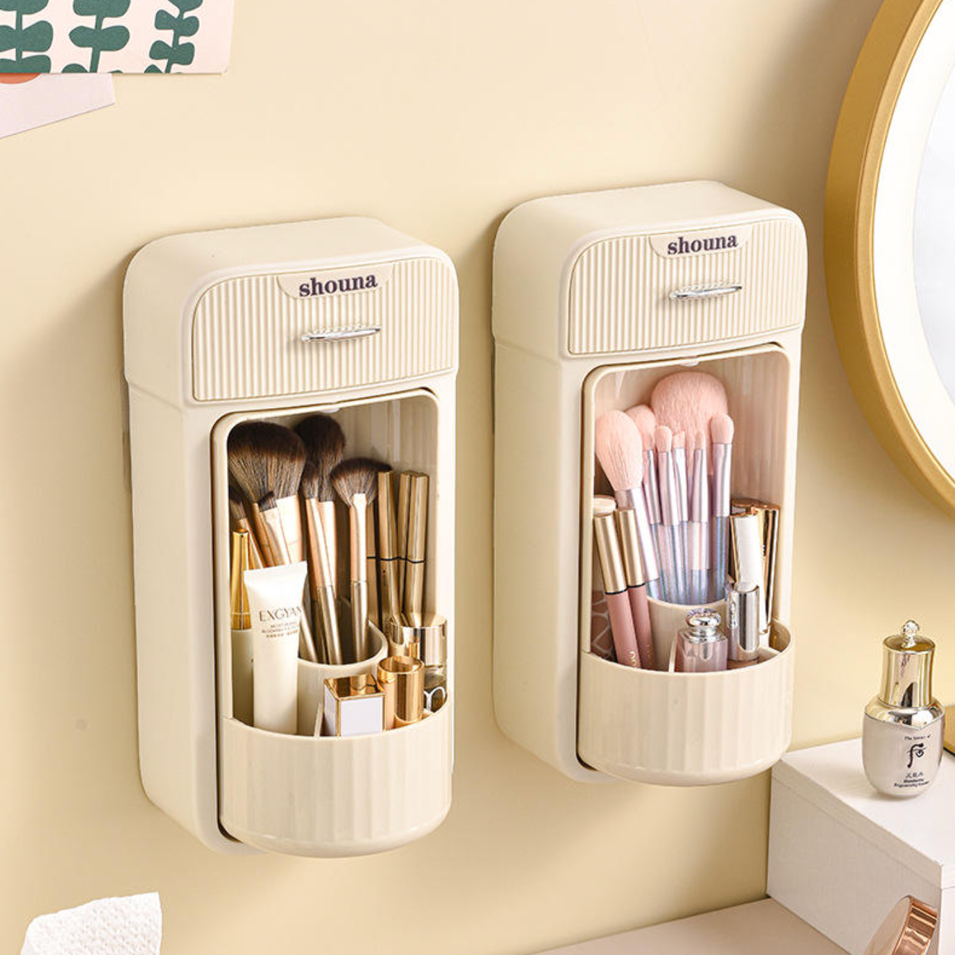 Rotating Makeup Brush Organizer – Space-Saving Wall-Mounted Storage