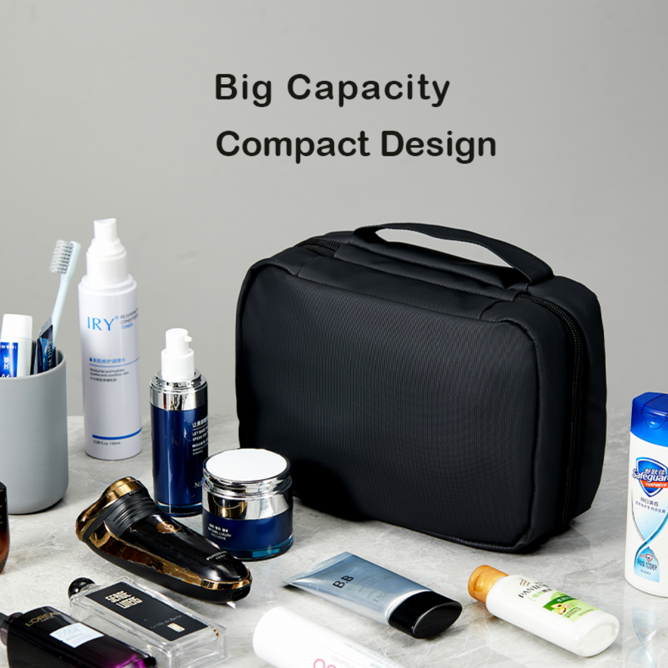 Hanging Travel Makeup Bag with Mirror – Portable Cosmetic & Toiletry Organizer