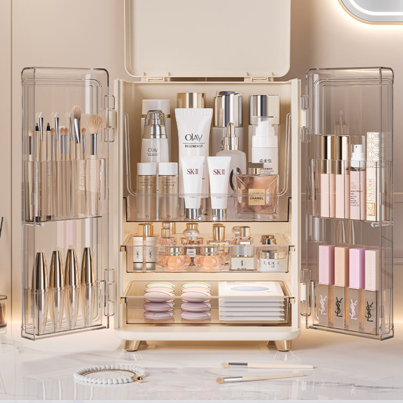 Large-Capacity Cosmetic Storage Box – Elegant Makeup & Vanity Organizer