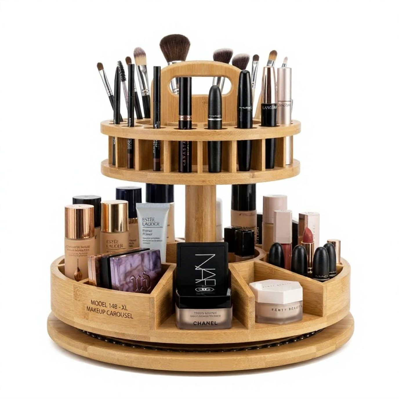 360° Rotating Bamboo Organizer – Natural Vanity & Beauty Storage