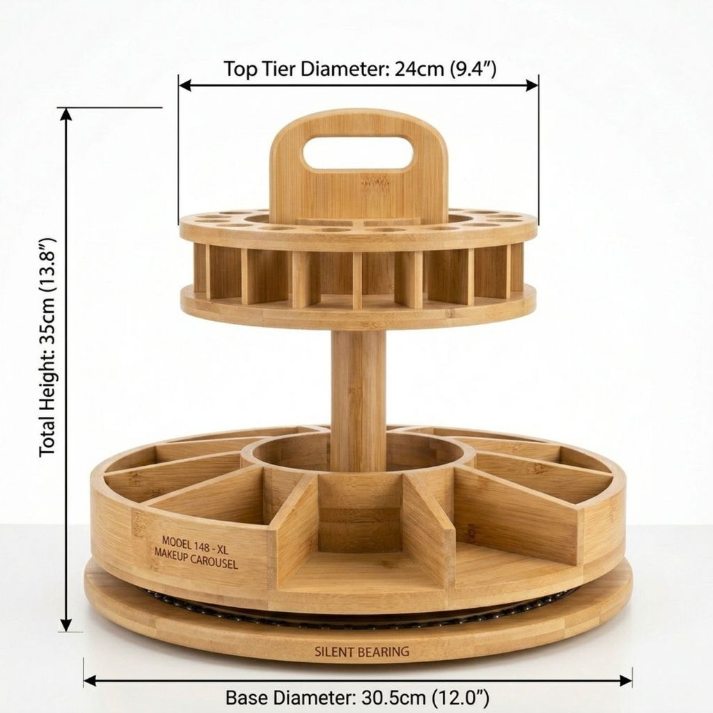 360° Rotating Bamboo Organizer – Natural Vanity & Beauty Storage