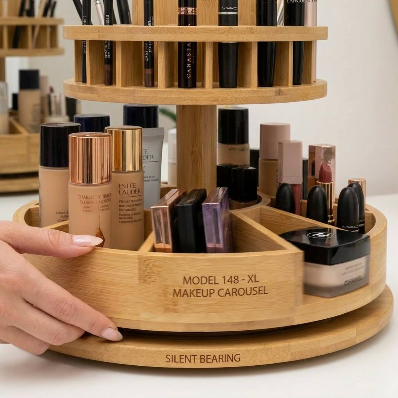 360° Rotating Bamboo Organizer – Natural Vanity & Beauty Storage