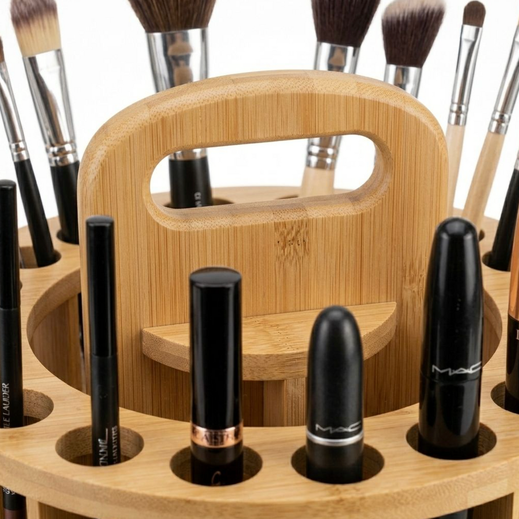 360° Rotating Bamboo Organizer – Natural Vanity & Beauty Storage