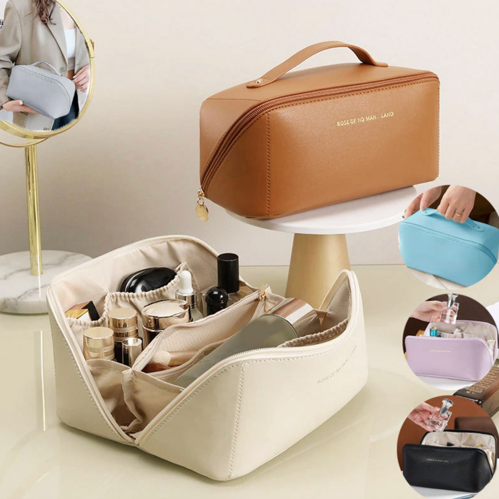 Portable PU Leather Makeup Bag – Elegant Travel Cosmetic Organizer
