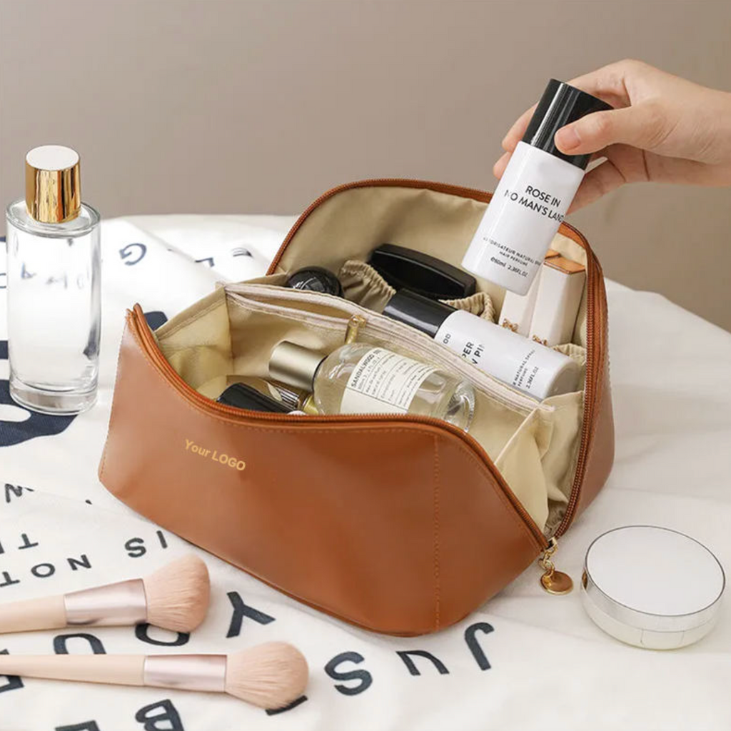 Portable PU Leather Makeup Bag – Elegant Travel Cosmetic Organizer