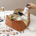 Portable PU Leather Makeup Bag – Elegant Travel Cosmetic Organizer