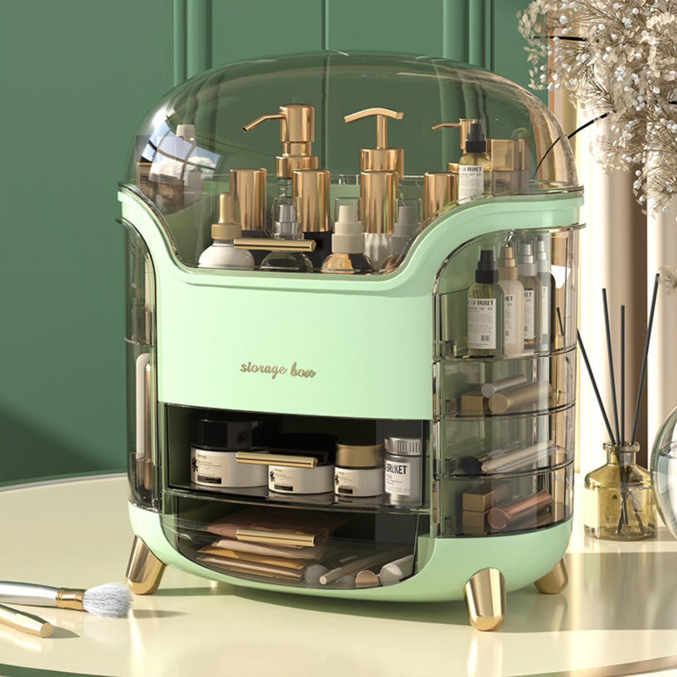 Multi-Compartment Cosmetic Storage Box – Elegant Makeup & Vanity Organizer