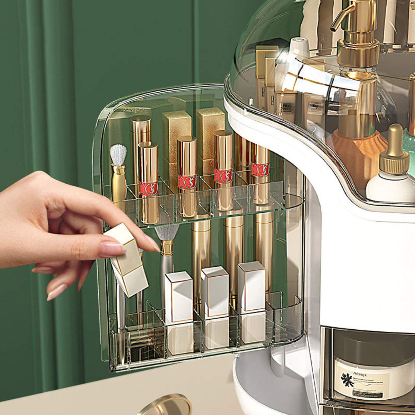Multi-Compartment Cosmetic Storage Box – Elegant Makeup & Vanity Organizer