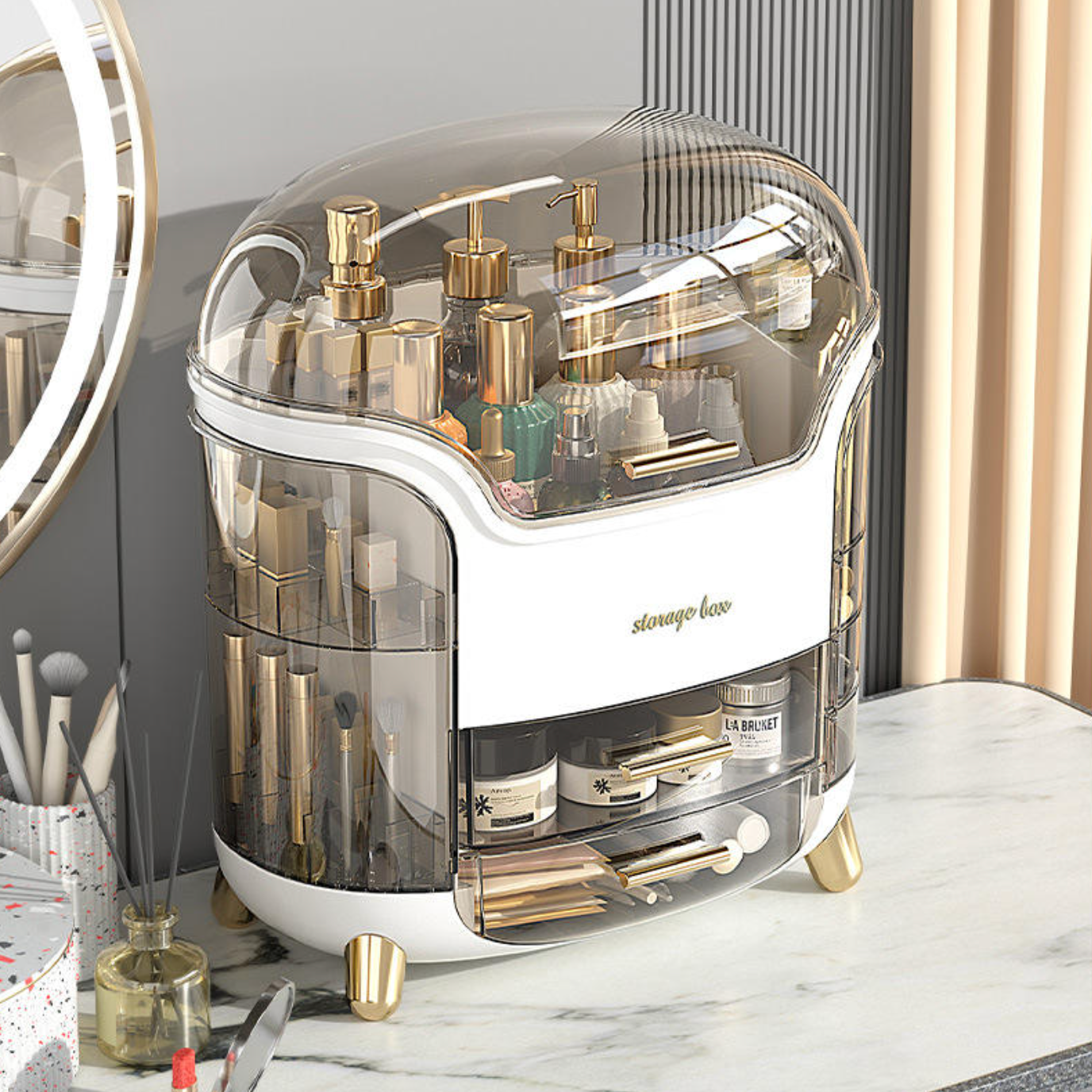 Multi-Compartment Cosmetic Storage Box – Elegant Makeup & Vanity Organizer