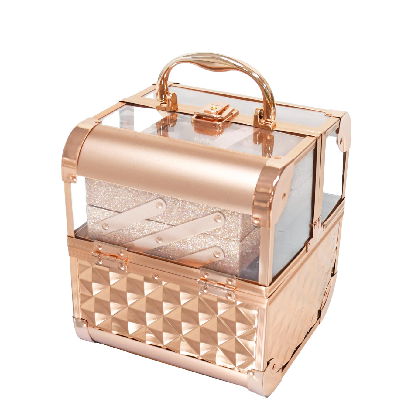 Transparent Rose Gold Vanity Organizer – Elegant Makeup & Cosmetic Storage
