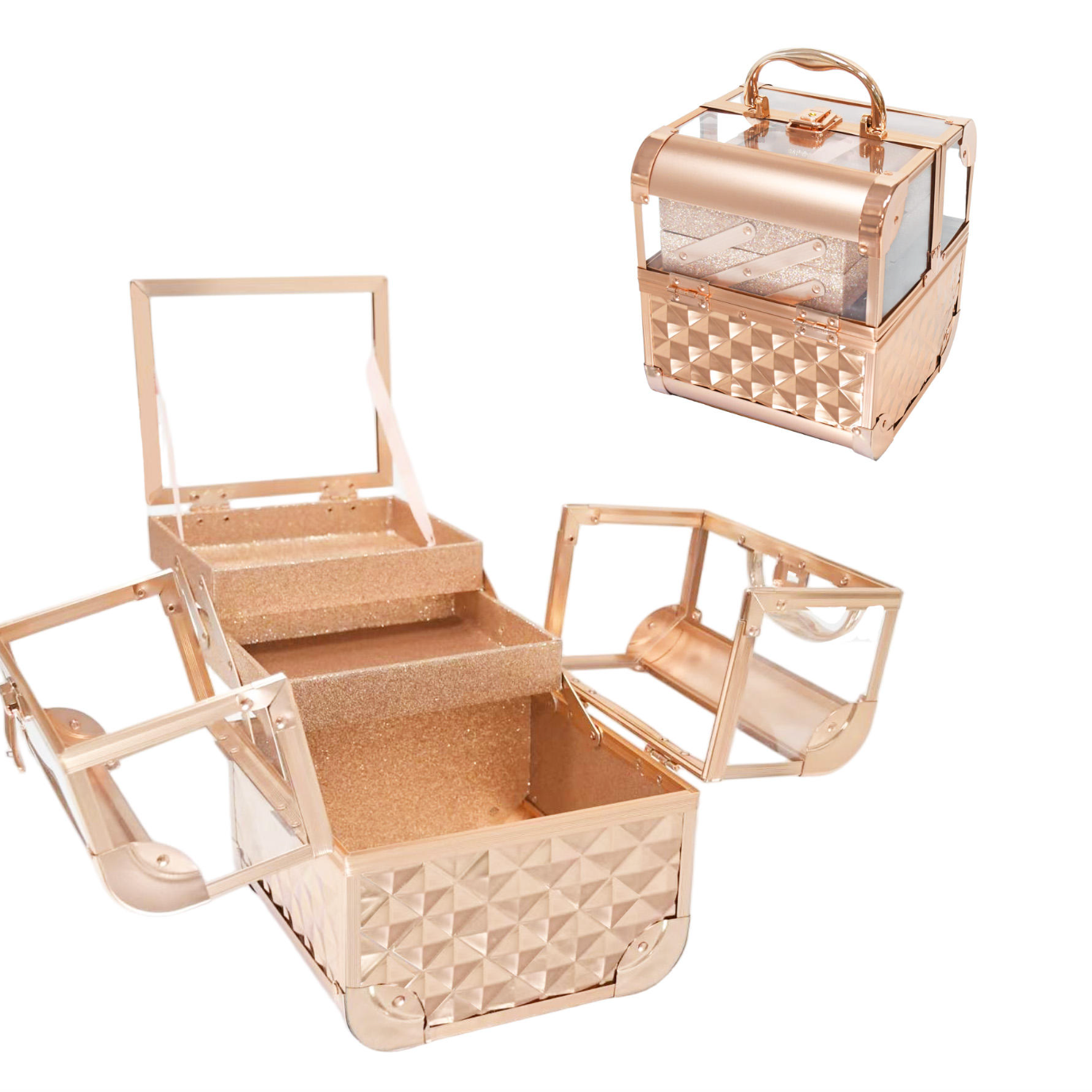 Transparent Rose Gold Vanity Organizer – Elegant Makeup & Cosmetic Storage