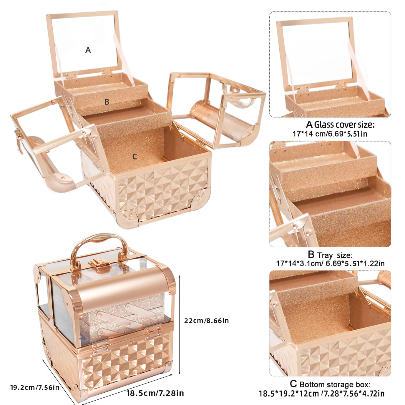 Transparent Rose Gold Vanity Organizer – Elegant Makeup & Cosmetic Storage